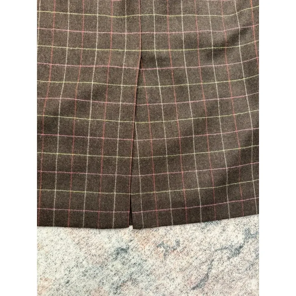 TALBOTS Wool Stretch Pencil Skirt Lined Slit Windowpane Check Brown